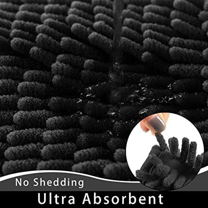 Chenille Bath Mat Non-Slip Microfiber Floor Mat Baby Bath Mat for Kids Ultra Soft Washable Bathroom Dry Fast Water Absorbent Shower Mat Area Rugs (19.2" x 31.1", Black)