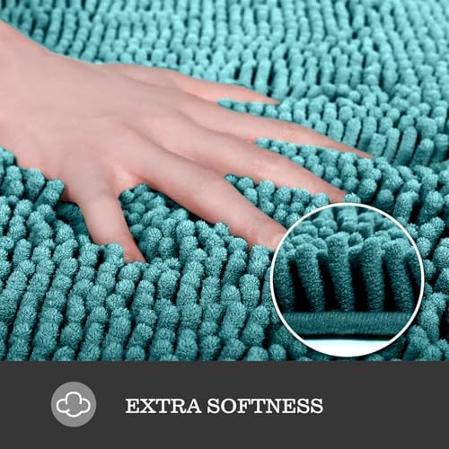 Yeaban Chenille Teal Bathroom Rug 24"x36", Non-Slip Rubber Backing
