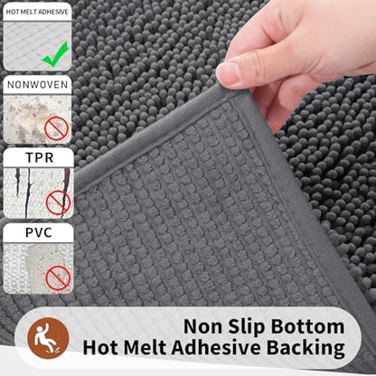 Yimobra Toilet Rugs U Shaped Washable - 24"x20" Non Slip Plush Contour Bath Rugs for Toilet - Super Soft Absorbent Quick Dry Toilet Mats for Bathroom,Dark Gray