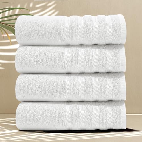 Hearth & Harbor Bath Towels for Bathroom - 100% Ring Spun Cotton Luxury Bathroom Towels - Soft & Highly Absorbent 4 Bath Towels, White