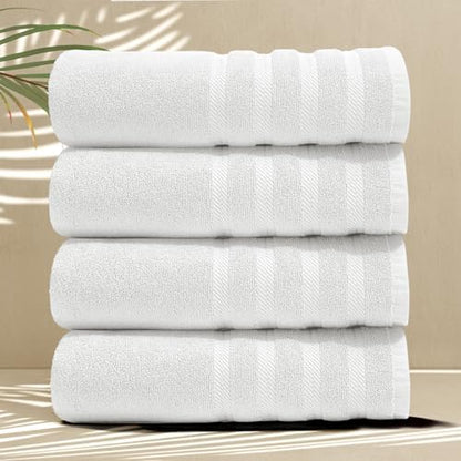 Hearth & Harbor Bath Towels for Bathroom - 100% Ring Spun Cotton Luxury Bathroom Towels - Soft & Highly Absorbent 4 Bath Towels, White