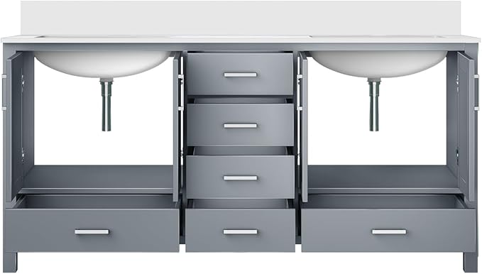 Jacques 72 in. W x 22 in. D Dark Grey Double Bath Vanity and White Quartz Top