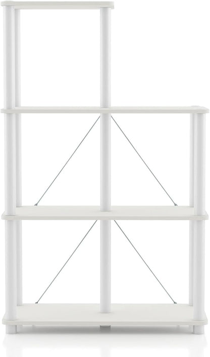 Homes: Inside + Out Apexa Modern 5-Cube Ladder Shelving Units, Collectibles Display Shelves, Easy Assembly Standing Shelf, Home Storage Organizer for Living Room, Bedroom, Office, White