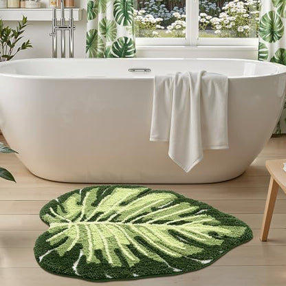 LUMI Bathroom Rug Green Leaf, Absorbent Non Slip Bath Mat, 31.5"x47"