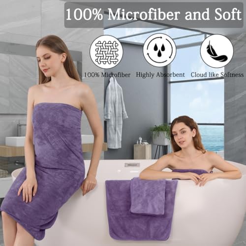 Luxury Bath Towels Set - 12 Piece (4 Large Bath Towels,4 Hand Towels,4 Washcloths), 100% Microfiber,Extra Absorbent Super Soft & Quick Dry,Complete Family Pack for Bathroom Gym Pool,Dark Purple