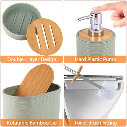 10 PCS Green Bathroom Accessories Set with Trash Can Bathroom Accessory