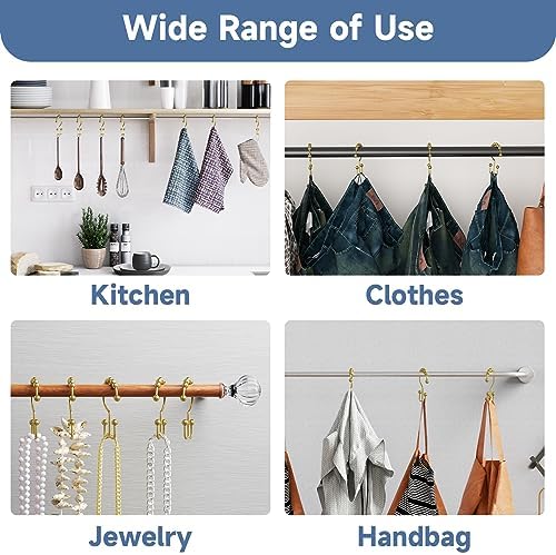 Titanker Gold Shower Curtain Hooks Rings, Rust-Resistant Metal Double Glide Shower Hooks Rings for Bathroom Shower Curtains Rods, Set of 12 Hooks - Light Gold