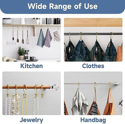 Titanker Gold Shower Curtain Hooks Rings, Rust-Resistant Metal Double Glide Shower Hooks Rings for Bathroom Shower Curtains Rods, Set of 12 Hooks - Light Gold