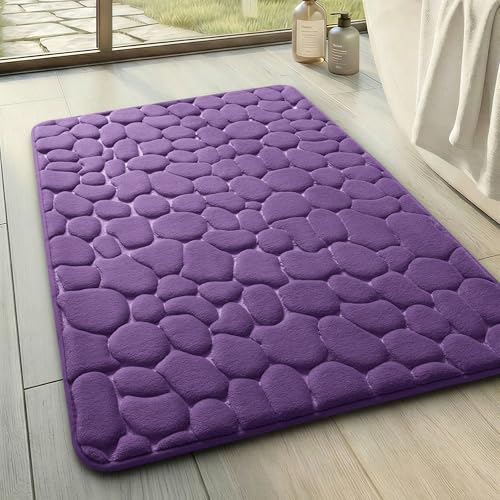 YIHOUSE Memory Foam Bath Mat Cobblestone Bathroom Rugs Super Water Absorbent Bath Mats for Bathroom Machine Washable Bath Rugs(17 x 24,Eggplant)