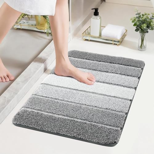 COSY HOMEER Bathroom Rugs 24x17,Ultra Soft Absorbent Bath Mat,Grey