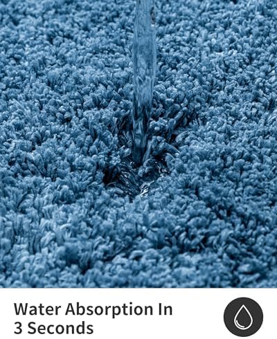 ILANGO Blue Toilet Rugs U Shaped 22" × 24" Non Slip & Super Absorbent Extra Thick Soft, Washable Bath Mats for Bathroom Floor, Microfiber Plush Shaggy Contour Bath Rugs for Toilet,Dry Quick