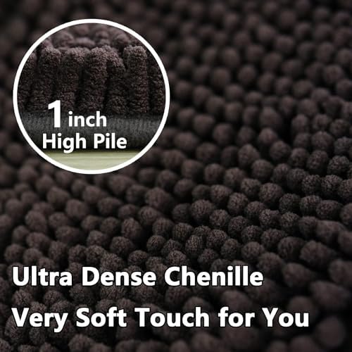 Bathroom Rugs Chenille, Extra Thick and Absorbent, Non-Slip, Machine Washable, Dry Quckily, Soft Cozy Plush, Used Under Shower Bathtub and Sink, Bath Mat Sets Coffee