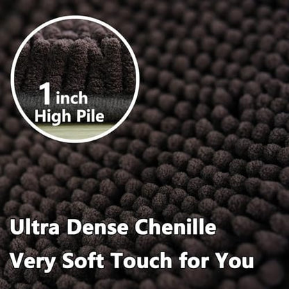 Bathroom Rugs Chenille, Extra Thick and Absorbent, Non-Slip, Machine Washable, Dry Quckily, Soft Cozy Plush, Used Under Shower Bathtub and Sink, Bath Mat Sets Coffee