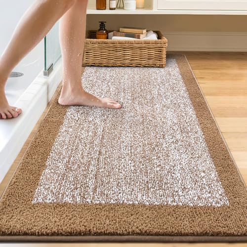 80x24 Long Bathroom Rugs Non Slip Washable, Soft Absorbent Bath Mat Coffee