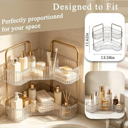 2-Tier Corner Bathroom Organizer, Skincare Vanity Counter Shelf Clear
