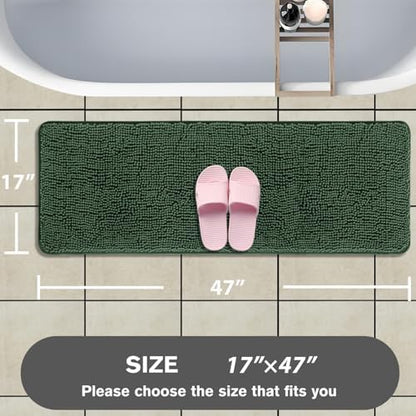 Bathroom Runner Rug 47 x 17 Inch – Long Bath Mat | Absorbent and Washable Thick Chenille Bath Rug Non-Slip Runner Rug for Bathroom, Shower, Sink(Hunter Green)