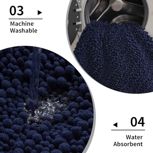 Disolla Toilet Rug 24x24 Inch - Navy Blue U-Shaped Bathroom Floor Mat, Soft Shaggy Plush Absorbent Chenille Contour Rug, Non-Slip Washable Pedestal Base Rug