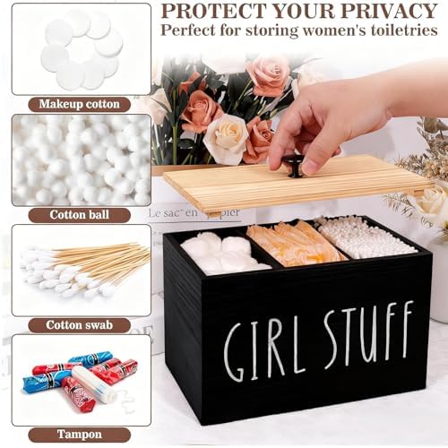 Tampon Holder Feminine Product Organizer with Lid Wood Dispenser
