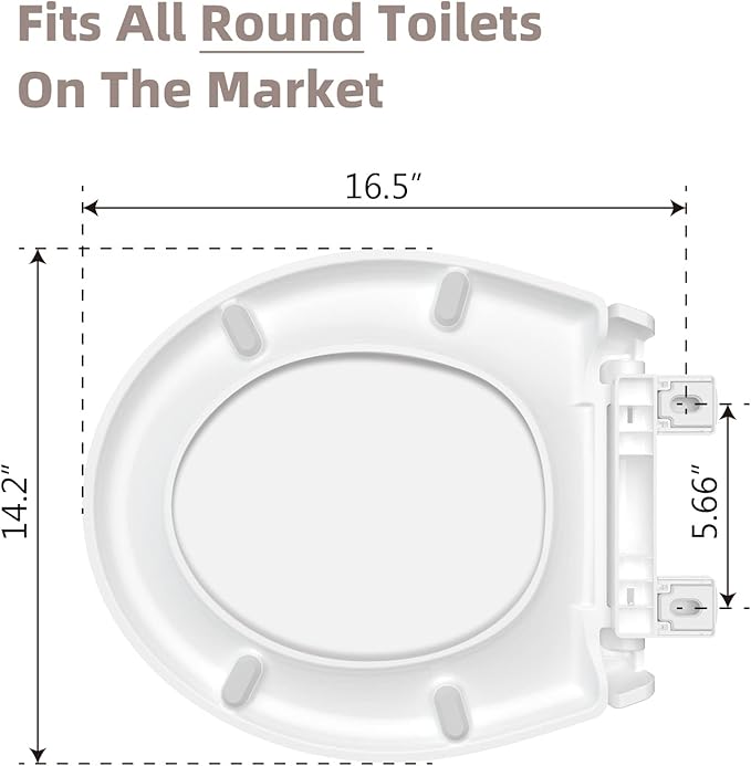 Round Toilet Seat, Slow Close Quick-Release Hinges, Heavy Duty Soft Close, Quiet-Close Lid And Seat For Standard Toilets, Easy To Install And Clean, Never Loosen, White(16.5”)