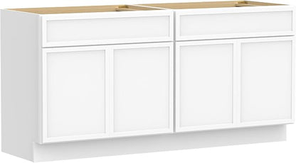 60 Inch Bathroom Vanity Base Only, Double Vanity Cabinet with Soft Closing Door, 2ea 30 inch Cabinet, Without Top,White