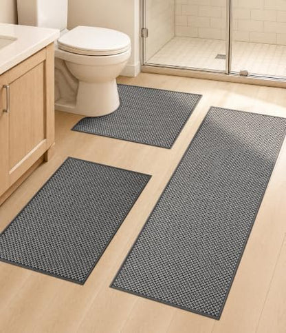 YIHOUSE Dark Grey Bathroom Rugs Sets 3 Pieces,Thin Bath Mat Quick Dry