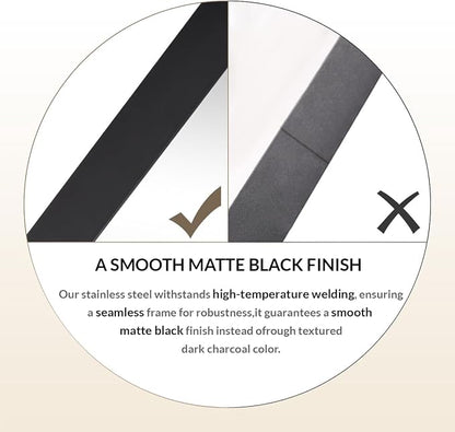 Square Wall Mirror for Bathroom, 24”x24” Matte Black Bathroom Mirror, Rounded Corner Metal Mirror in Premium Stainless Steel Frame Hangs Horizontal Or Vertical