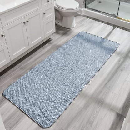 Bosap Bath Mat,Ultra Thin Bathroom Runner Rugs,Large Bath Mats for Bathroom,Quick Dry,Non-Slip,Machine Washable,Low Pile,Bath Rug,Shower Outside,Sink,Home Decor Accessories.Blue,2'x6'(24x72inch)