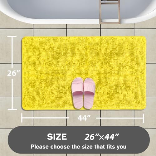 Yellow Bathroom Rug – Absorbent and Washable Bath Mat, Non-Slip, Thick Soft Chenille Bath Rugs for Bathroom Floor, Shower, Sink - 26" x 44"