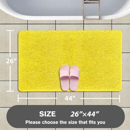 Yellow Bathroom Rug – Absorbent and Washable Bath Mat, Non-Slip, Thick Soft Chenille Bath Rugs for Bathroom Floor, Shower, Sink - 26" x 44"