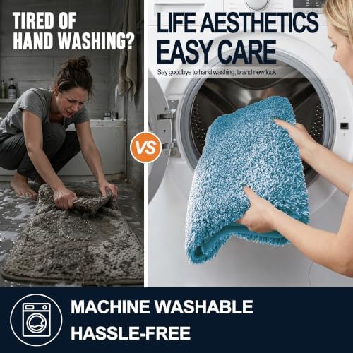 OLANLY Microfiber Soft Bathroom Rugs Mats 30x20, Peacock Blue and White