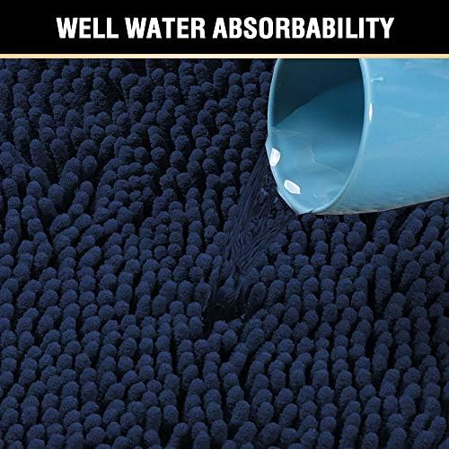 H.VERSAILTEX Plush Microfiber Bath Rugs Chenille Floor Mat Ultra Soft Washable Bathroom Dry Fast Water Absorbent Bedroom Area Rugs Kitchen Rugs Non Skid, 20" x 32"/17" x 24", Navy Rug