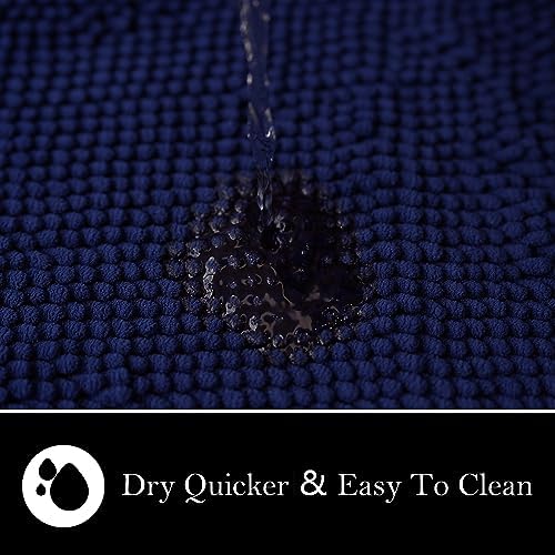 Bathroom Rugs Chenille Bath mat 2 Piece Set, Super Absorbent, Strong PVC Non Slip Backing, Bath mats for Bathroom, Plush Shaggy, Thick, Machine Washable, Bathtub, Toilet.(Navy Blue)