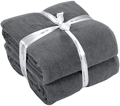 HILLFAIR 100% Cotton 2 Pc XXL Oversized Bath Towel Set 40"x 80"- Platinum