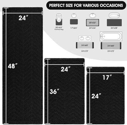 Upgraded Waffle Bath Mat Set 3 Piece Black-Herringbone, Super Absorbent Non-Slip Quick Dry Bathroom Rugs with Tassels, Machine Washable Ultra Soft Boho Bath Rugs, Toilet Mats Boho Farmhouse Decor
