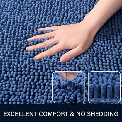LOCHAS Luxury Bathroom Rug Shaggy Bath Mat 24 x 44 Inch, Blue