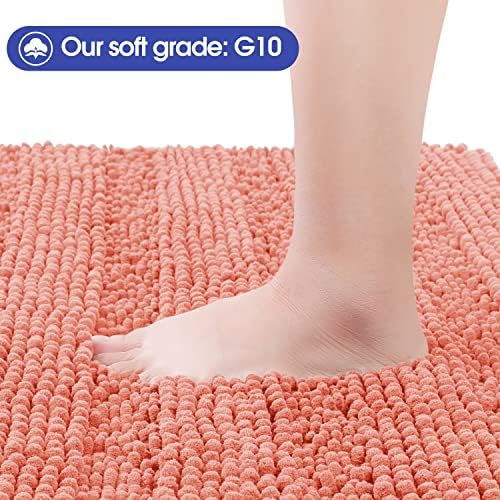 ACCUMTEK Striped Coral Bathroom Rug Mat 32"x20" Ultra Soft, Non Slip Chenille Bath Rugs, Absorbent Plush Shaggy Bath Mats for Bathroom, Bedroom, Kitchen, Shower, Tub