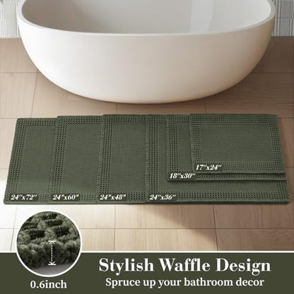 RESARE Waffle Bathroom Runner Rugs, Non Slip Boho Bath Mat 24"x60" Green