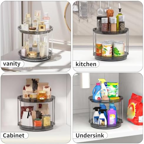 Rotating Makeup Organizer, Perfume Skincare Holder, 2 Tier 9 Inch, Gray