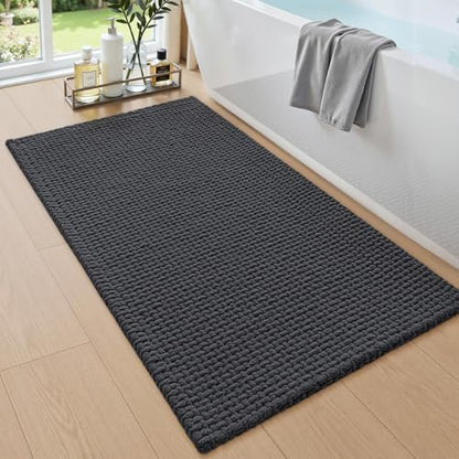 DEXI Chenille Bath Mat 43x24, Soft Absorbent Bathroom Rugs, Dark Grey