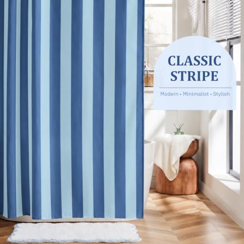 Ohocut Vertical Striped Shower Curtain, Cute Retro Vintage Double Blue Stripe Bathroom Shower Curtain, Waterproof Polyester Fabric Modern Bath Curtain for Bathroom 72x72 Inches
