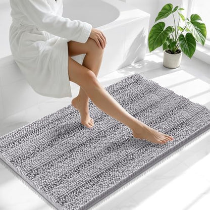 Smiry Thick Chenille Large Bathroom Runner Rugs 45x27, Soft Bath Mat, Grey
