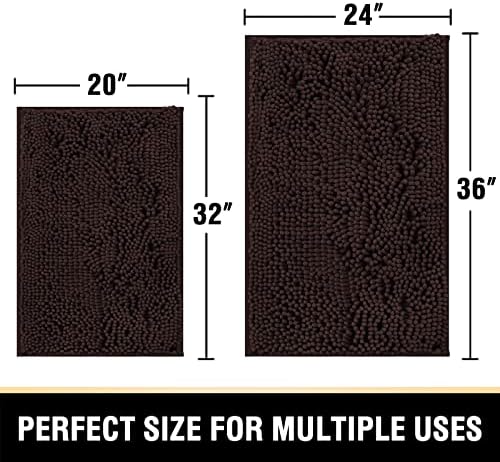 H.VERSAILTEX Bathroom Rugs Bath Mats for Non Slip Luxury Chenille Extra Soft Absorbent Shaggy Mat Washable Fast Dry Sets 2 Piece (Chocolate, 24'' x 36''/20'' 32'')
