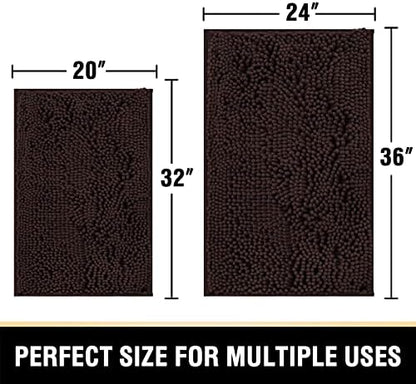 H.VERSAILTEX Bathroom Rugs Bath Mats for Non Slip Luxury Chenille Extra Soft Absorbent Shaggy Mat Washable Fast Dry Sets 2 Piece (Chocolate, 24'' x 36''/20'' 32'')