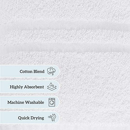 GREEN LIFESTYLE Luxury Bath Towel - White Large Bath Towels Pack for Spa, Gym, Bathroom, Hotel - 86% Cotton 14% Polyester -Super Soft, Thick and Absorbent 24 x 50 Bulk Bath Towel - (8-Pack)