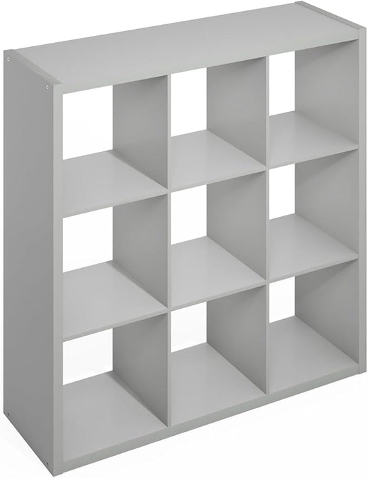 Furinno Simple Cube Storage Organizer, 9-Cube Display Shelf, Open Back Shelving Unit, Storage Shelves, Extra Thick Frame, for Organization and Storage, Living Room, Home Office, Light Grey