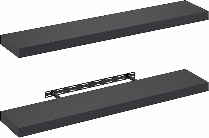 Furinno Tanna Floating Shelves for Wall Set of 2, 9 x 47 Wall Shelf, Wall Mounted Floating Shelf with Invisible Bracket, 2-Inch Thick, for Bathroom, Living Room, Bedroom, Home Office, Americano