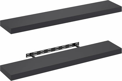 Furinno Tanna Floating Shelves for Wall Set of 2, 9 x 47 Wall Shelf, Wall Mounted Floating Shelf with Invisible Bracket, 2-Inch Thick, for Bathroom, Living Room, Bedroom, Home Office, Americano