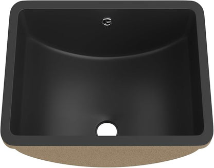 Black Undermount Bathroom Sink 18"x14"Ceramic Basin | Modern Porcelain Under Counter Bathroom Vanity Sink, Interior Bowl 16.3"x 16.9", Rectangular Undermount Basin with Overflow