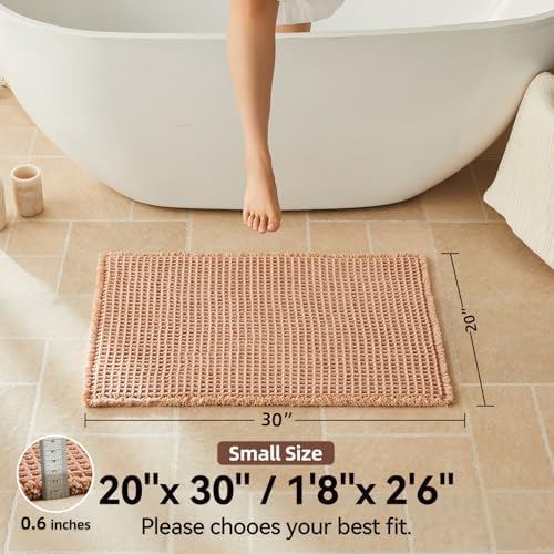 Triohero Waffle Bath Mat, Boho Bathroom Rugs Non Slip, 20x30 Light Peachy