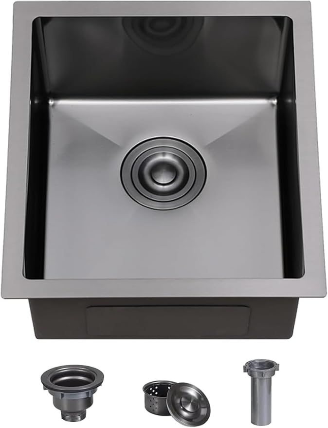 Hotis Gunmetal Black Undermount Bar Sink, Small Kitchen Sink, Black Bar Sink, Rv Otdoor Stainless Steel Wet Bar Prep Sink, 13 X 15 Inch Single Bowl